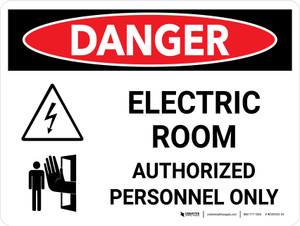 Danger: Electric Room Authorized Personnel Only Landscape with Icon - Wall Sign