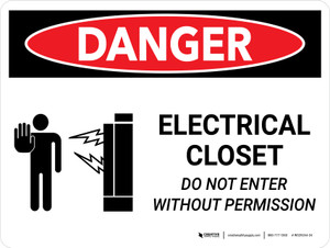 Danger: Electrical Closet Do Not Enter Without Permission Landscape with Icon - Wall Sign