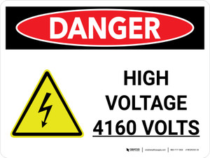 Danger: High Voltage 4160 Volts Landscape with Icon - Wall Sign