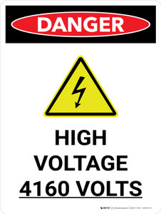 Danger: High Voltage 4160 Volts Portrait with Icon - Wall Sign