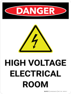 Danger: High Voltage Electrical Room Portrait with Icon - Wall Sign