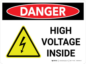 Danger: High Voltage Inside Landscape with Icon - Wall Sign