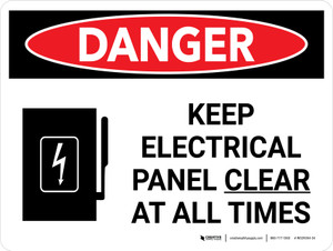 Danger: Keep Electric Panel Area Clear At All Times Landscape with Icon - Wall Sign