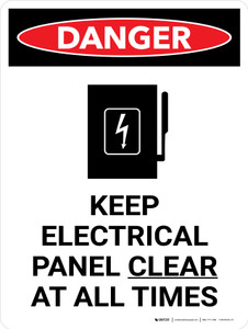 Danger: Keep Electric Panel Area Clear At All Times Portrait with Icon - Wall Sign