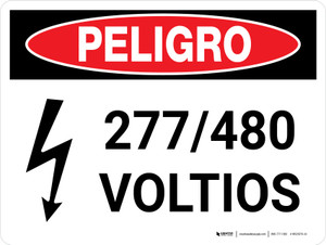 Danger: 277-480 Volts Spanish Landscape with Icon - Wall Sign