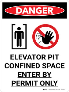 Danger: Elevator Pit Confined Space Portrait with Icon - Wall Sign