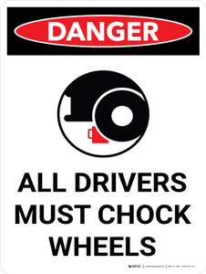 Danger: All Drivers Chock Wheels Portrait with Icon - Wall Sign