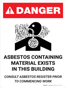 Danger: Asbestos Containing Material Exists in This Building Landscape with Icon - Wall Sign