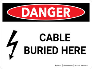 Danger: Cable Buried Here Landscape with Icon - Wall Sign