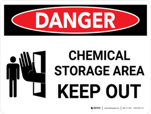 Danger: Chemical Storage Area Keep Out Landscape with Icon - Wall Sign