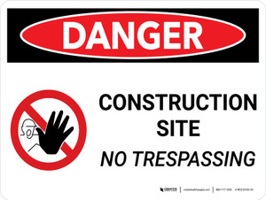 Danger: Construction Site - No Trespassing Landscape with Icon - Wall Sign
