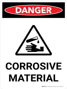 Danger: Corrosive Material Warning Portrait with Icon - Wall Sign