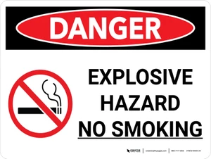 Danger: Explosive Hazard No Smoking Landscape with Icon - Wall Sign
