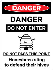 Danger: Do Not Enter Honebees Sting Portrait with Icon - Wall Sign