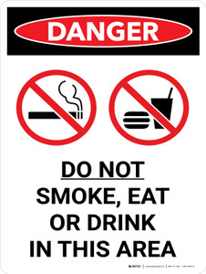 Danger: Do Not Smoke Eat ot Drink In This Area Portrait with Icon - Wall Sign