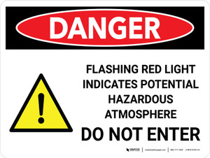 Danger: Flashing Red Light Indicates Hazardous Atmosphere Do Not Enter Landscape with Icons - Wall Sign