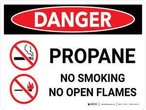 Danger: Gas Propane Smoking Open Flame Landscape with Icons - Wall Sign