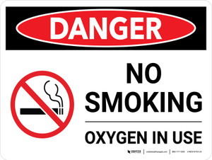 Danger: Hazard No Smoking Oxygen Use Landscape with Icons - Wall Sign