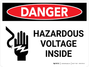 Danger: Hazardous Voltage Inside Landscape with Icon - Wall Sign
