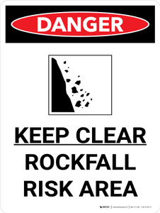 Danger: Keep Clear Rockfall Risk Portrait with Icon - Wall Sign