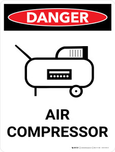 Danger: Air Compressor Portrait with Icon - Wall Sign