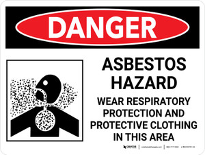 Danger: Asbestos Hazard Wear Respiratory Protection Landscape with Icon - Wall Sign