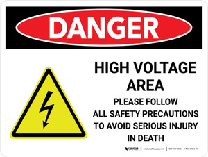 Danger: High Voltage Area Landscape with Icon - Wall Sign