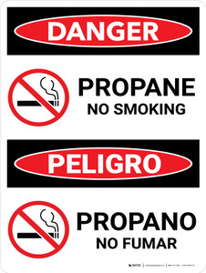 Danger: Propane No Smoking Bilingual Spanish with Icons - Wall Sign