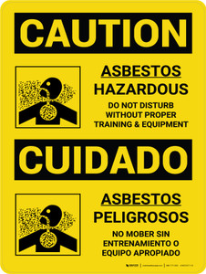 Caution: Asbestos Hazardous Bilingual Spanish With Icons - Wall Sign