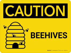 Caution: Beehives Landscape With Icon - Wall Sign Caution: Beehives Landscape With Icon - Wall Sign