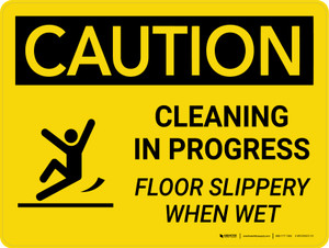 Caution: Cleaning in Progress Floor Slippery Landscape With Icon - Wall Sign