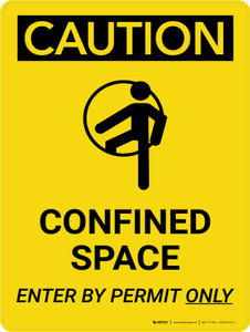 Caution: Confined Space Enter By Permit Only Portrait With Icon - Wall Sign