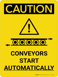 Caution: Conveyors Start Automatically Portrait With Icon - Wall Sign