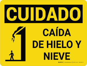 Caution: Falling Ice Snow Spanish Landscape With Icon - Wall Sign