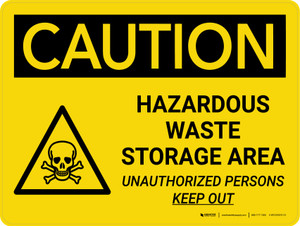 Caution: Hazardous Waste Storage Area Keep Out Landscape With Icon - Wall Sign