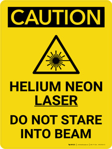 Caution: Helium Neon Laser Beam Do Not Stare Portrait With Icon - Wall Sign