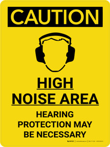 Caution: High Noise Area Hearing Protection Necessary Portrait With Icon - Wall Sign