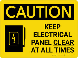 Caution: Keep Electrical Panel Clear at all Times Landscape With Icon - Wall Sign