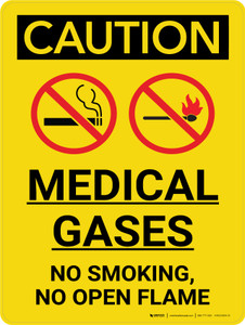 Caution: Medical Gases No Smoking Portrait With Icons - Wall Sign