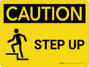 Caution: Step Up Landscape With Icon - Wall Sign