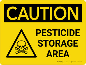 Caution: Pesticide Storage Area Landscape With Icon - Wall Sign