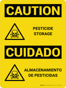 Caution: Pesticide Storage Bilingual Spanish With Icons - Wall Sign