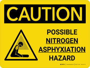 Caution: Possible Nitrogen Asphyxiation Hazard Landscape With Icon - Wall Sign
