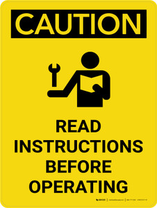 Caution: Read Instructions Before Operating Portrait With Icon - Wall Sign