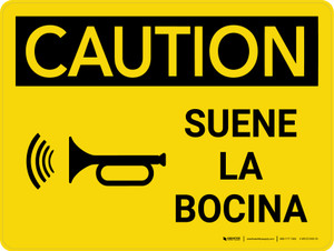 Caution: Spanish Sound Horn Landscape With Icon - Wall Sign