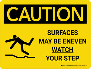 Caution: Surfaces May Be Uneven Landscape With Icon - Wall Sign