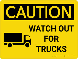 Caution: Watch Out For Trucks Landscape With Icon - Wall Sign