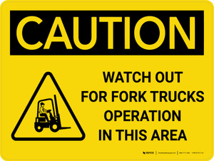 Caution: Watch Out Fork Truck Operation Area Landscape With Icon - Wall Sign