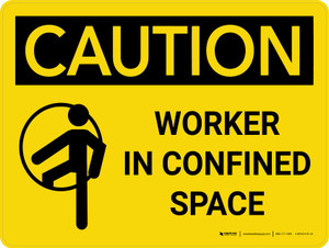 Caution: Worker In Confined Space Landscape With Icon - Wall Sign