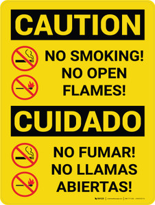 Caution: No Smoking No Open Flames Bilingual Spanish With Icon - Wall Sign